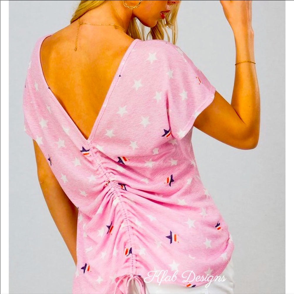 Ruched🌸Back pink top w/stunning style-soft hacci